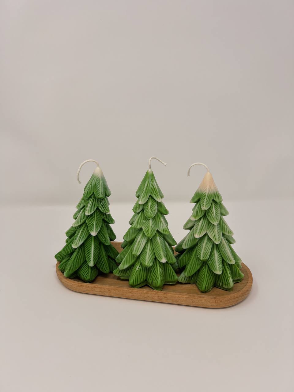 3 Christmas Tree Candles + Wood Tray